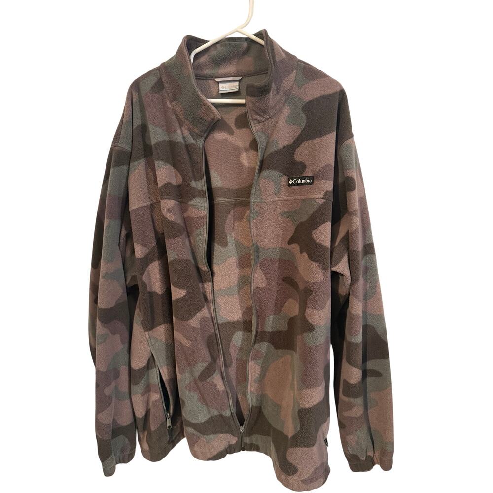 Columbia Men’s 3XL Camo Fleece Jacket Full Zip Hunting Outdoor Brown 3X